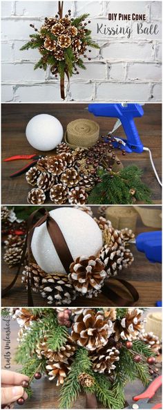 pine cones are being used to decorate the christmas tree