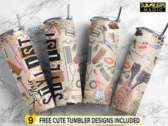 three tumblers with different designs on them and the text, free cut tumbler designs included