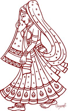 Wedding Drawing, Birds Embroidery Designs, Fabric Paint Designs, Simple Embroidery Designs, Indian Woman, Wedding Clipart, Indian Culture, Handwork Embroidery Design, Indian Art Paintings