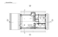 an architectural drawing shows the ground plan for a house with two floors and three levels