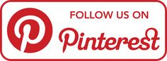 a red and white sign that says follow us on pinterest with the words follow us on it