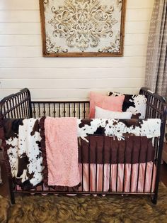 Girl Crib Bedding- Cow Minky Baby Bedding Ranch Collection - DBC Baby Bedding Co Western Baby Bedding, Minky Pillow, Western Nursery, Cow Nursery, Girl Crib Bedding, Teal Bedding, Western Bedding, Rail Guard