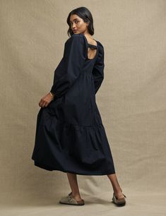 Black Long Sleeve Ayla Midi Dress | Nobody's Child Midi Dress Styling, Dress Styling, Midi Dress Style, Dress Shapes, Mid Length Dresses, Smock Dress, Black Long Sleeve, Dress Length, Print Dress