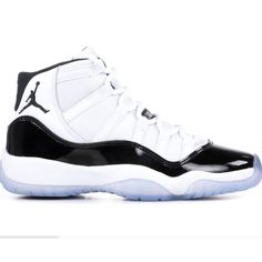 The Air Jordan 11 Retro Gs ‘Concord’ 2018 Plays Off The Same Design Hallmarks As The Adult-Sized Model, Beginning With The Ballistic Mesh Upper In White. The Upper Gives Way To A Black Patent Leather Mudguard, Which Then Transforms To A Translucent Rubber Outsole Equipped With The Concord Herringbone-Tread Inserts Inform The Sneaker's Name. Jordan 11 High Top, Black And White Jordans, Air Jordan Retro 4, Surprise Boyfriend, Jordan 11s, Jordan Retro 11, Romeo Santos, White Jordans, Nike Jordan Retro