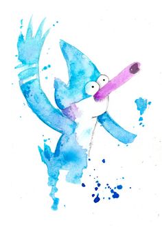 a watercolor painting of a blue bird flying