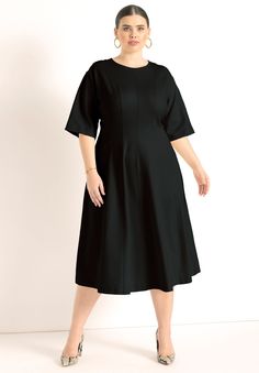 Seam Detail Ponte Midi Dress for Work, Black Onyx Lunch Dresses, Midi Dress Work, Plus Size Workwear, Dress For Work, Simple Black Dress, Ponte Dress, Work Dress, Date Night Dresses, Dress 16