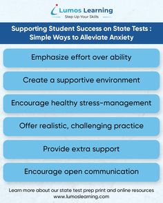 an info sheet describing the steps to achieving student success on state tests and simple ways to alleviate