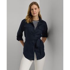 Inspired by traditional utilitarian style this lightweight linen shirt features a buttoned placket and buttoned patch pockets and is shaped by a waist-defining self-belt. Utilitarian Style, Linen Shirt, Belts For Women, Classic Style, Shirt Blouses, Ralph Lauren, Relaxed Fit, Clothes For Women, Clothes