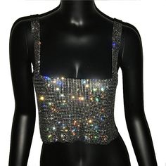 Rhinestone Tank Top, Crop Top Styles, Party Crop Tops, Festival Rave Outfit, Bling Rhinestones, Rhinestone Top, Wear Crop Top, Backless Top, Cropped Tops