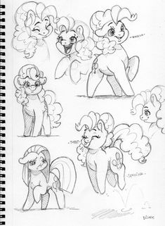 some sketches of different ponies in various poses and expressions, with one being a pony