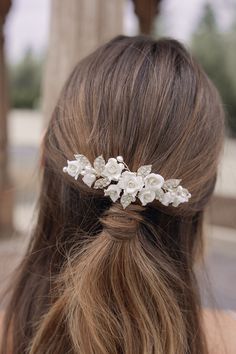 Intricately designed porcelain flower comb. Adorned in crystals for a timeless touch. Flower Comb, Porcelain Flowers, Couture Dresses, Wedding Inspo, Headpiece, Veil, Comb, Handmade Natural, Special Occasion