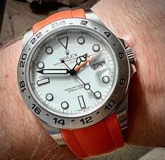 My Bro @wristdogg is showing us his new shoes for his Explorer II 42mm🧡 What do you think, #WatchFam? .⁠ Get yours at www.everestbands.com⁠ .⁠ .⁠ .⁠ #rolexwatches #rolex #sportswatch #speedmaster #seamaster #omega #everestbands Seamaster Omega, New Shoes