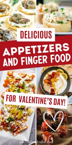 Collage of Valentine's Day appetizers and finger foods for a Valentine's Day party. Savory Party Appetizers, Dinner Ideas Appetizers, Delicious Party Appetizers, Dinner Date At Home, Date At Home, Yummy Appetizers Parties, Party Crowd, Romantic Dinner For Two, Themed Food