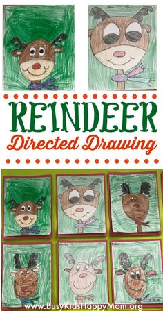 the cover of reindeer directed drawing with pictures of different animals and their faces in green