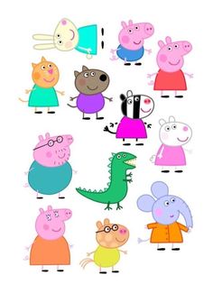 peppa pig and other cartoon characters in different colors