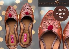 💯 Indian Embroidery Genuine 100% Leather Khussa Jutti women Flats for Wedding Festive Beads Sandal Mojari |  Luxury Sandal. Punjabi Jutti in Tan 💯 ✍️  Material 1. zari work leather jutti 2. Lining: Leather with cushioning for extra comfort 3. Hand-stitched with genuine leather sole. 4. The inner material is genuine leather and lightly cushioned for your comfort. 5. Made of 100% pure leather, this handmade punjabi jutti comes with good cushioning support for your delicate feet. Our classy jutti Flats For Wedding, Pakistani Shoes, Indian Shoes, Punjabi Jutti, Soft Leather Handbags, Leather Wedding, Beaded Sandals, Women Flats, Indian Embroidery