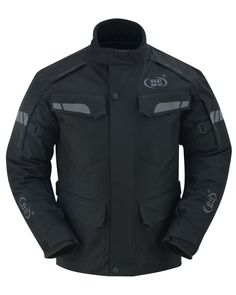 a black motorcycle jacket with grey accents