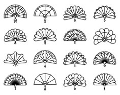 the different types of fan shapes are shown in black and white on a white background