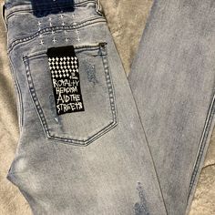 Ksubi Brand Jeans Size 34 Light Blue With Patches 9/10 Condition Designer Streetwear Bottoms With Five Pockets, Designer Blue Denim Bottoms, Designer Fitted Bottoms For Streetwear, Ksubi Jeans, Jeans Color, Brand Jeans, Jeans Brands, Christmas List, Colored Jeans