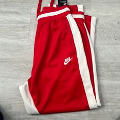 Questions? Leave A Comment Below! Nike Red Casual Sweatpants, Nike Red Sweatpants For Sports, Nike Red Sports Pants, Red Nike Sweatpants For Streetwear, Moisture-wicking Red Sportswear Pants, Nike Pants, Mens Sweatpants, Side Stripe, White Nikes