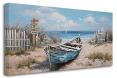 a painting of a boat on the beach