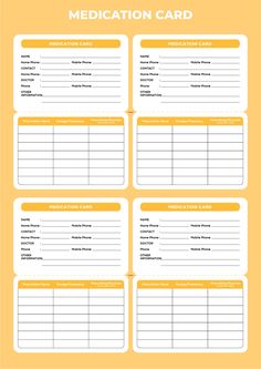 a medical card is shown in yellow and white with the words medication card on it