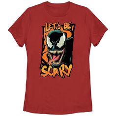 a red t - shirt with the words let's be scary on it