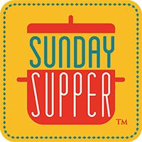 the words sunday supper are in red and green