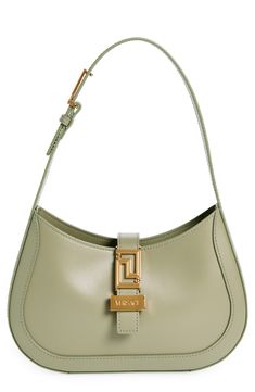 Italian leather elevates the look and feel of this shapely hobo bag highlighted by signature La Greca hardware at the tab and shoulder strap. Magnetic-snap tab closure Adjustable shoulder strap Lambskin-leather lining Leather Made in Italy Designer Handbags Luxury Baguette Satchel Bag With Metal Hardware, Luxury Rectangular Hobo Bag With Metal Hardware, Luxury Baguette Bag With Metal Hardware For Office, Luxury Office Baguette Bag With Metal Hardware, Designer Hobo Bag With Top Handle And Branded Hardware, Luxury Hobo Shoulder Bag With Metal Hardware, Designer Hobo Bag With Branded Hardware, Chic Shoulder Bag With Logo Hardware, Luxury Hobo Bag With Branded Hardware