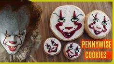 pennywise cookies with clown faces on them and the words pennywise cookies written below