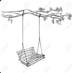 a swing hanging from a tree branch with leaves on it stock photo and royalty illustration