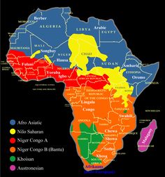 a map of africa with all the countries in red, yellow and blue on it