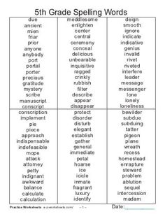 the 5th grade spelling worksheet