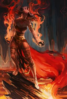 ArtStation - 4 elements Fire Spirit, Types Of Magic, 4 Element, 4 Elements, Fantasy Pictures, Paintings And Drawings, Female Character Design