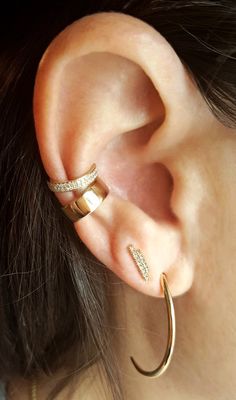 Full Double Row Diamond & Gold Ear Cuff - The EarStylist by Jo Nayor - 5 Herkimer Diamond Earrings, Gold Ear Jacket, Diamond Ear Cuff, Black Gold Ring, Black Gold Jewelry, Emerald Earrings Studs, Ear Jacket Earring, Gold Ear Cuff, Diamond Gold