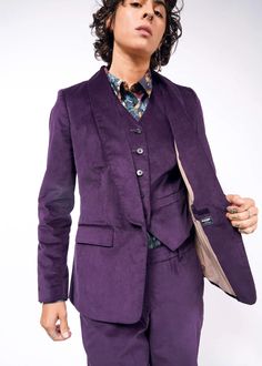 This luxe, party-ready velveteen blazer is soft but structured and features a tailored fit, deep pockets, and the perfect amount of stretch. Lavender Suit, Gender Neutral Clothes, Purple Suits, Silk Suit, Purple Silk, Shawl Collar, Dream Wardrobe, Cleaning Clothes, Dry Clean