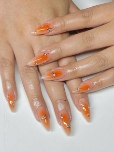 Multicolor  Collar    Color Nails Embellished   Beauty Tools Fabulous Nails Classy, Airbrush Nails, Hot Nails, Orange Nails, Funky Nails