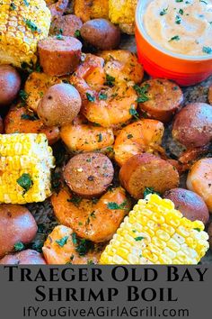 shrimp boil on a sheet pan Smoked Low Country Boil, Smoked Shrimp Boil, Smoked Seafood Boil, How To Use A Traeger Grill, Shrimp Boil Grill, Traeger Sausage Recipes, Pellet Grill Shrimp Recipes, Fish On Traeger, Pellet Grill Dinner Ideas