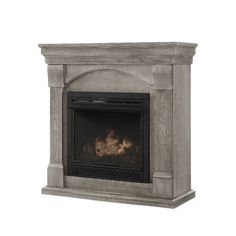 an image of a fireplace with a fire place on it's side and flames coming out