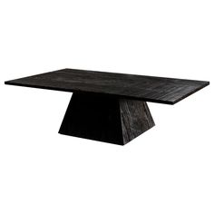 a wooden table with a black base on it's end, against a white background