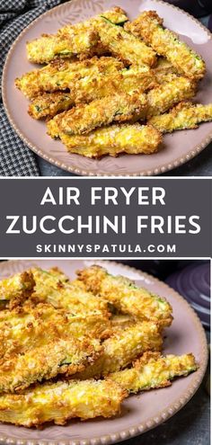 air fryer zucchini fries on a pink plate