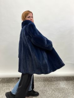 All garments are unique, handmade and under the copyright of BeFur. They all eligible to global policies of producing and commercing.                                                                                      [Proudly Made in Greece] DESCRIPTION AND DETAILS New with tags Real navy blue mink premium lavish mink fur collared coat. Beautiful Saga velvet fur let out stroller.Fur in a budget. Handmade and handcrafted let out technique. Size : Medium Bust: 110 cm/ 43.3 inches Sleeve length: Fur Collar Coat, Collared Coat, Mink Fur, Grand Tour, Navy Blue Dresses, Fur Collars, Fur Jacket, Navy Blue, Favorite Outfit