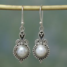 Shimmering pearls of desire center ornate earrings by India's Neeru Goel. Crafted with sterling silver, they are designed to dangle gracefully. Sterling silver & cultured pearls Hook earrings Handmade in & fairly traded from India Modern Silver Jewelry, Handcrafted Silver Jewelry, Silver Jewellery Online, Silver Pearl Earrings, Silver Dangle Earrings, Window Shopping, Sterling Silver Dangle Earrings, Silver Jewelry Handmade, Shiny Things