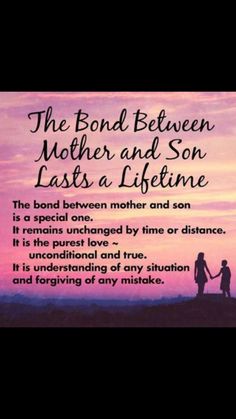 the bond between mother and son has a life time quote on it with an image of two people holding hands