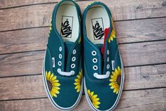 Sunflower Hand Painted Vans Painted White Vans, Sunflower Shoes Painted, Custom Vans Cactus, Vans Women Sunfkower, Vans Slip On Artwork, Hand Painted Vans, Rainbow Vans, Sunflower Vans, Vans Toddler