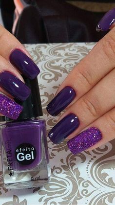 Pretty Nail Polish, Gel Nail Art Designs, Purple Nail, Glam Nails