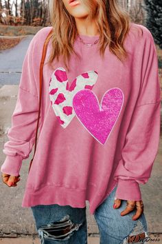 Introducing the Double Heart Graphic Plus Size Split Hem Sweatshirt C a stylish and cozy addition to your wardrobe. This sweatshirt is perfect for those who love to combine comfort with a touch of playful design. The double heart graphic adds a fun and charming element, while the split hem provides a modern twist to the classic sweatshirt style. Made from a blend of 80% Polyester and 20% Cotton, this top offers both warmth and a soft feel, making it ideal for cooler days or relaxed evenings a...