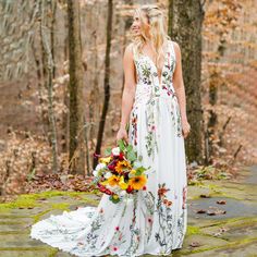 Enchanted Garden Floral Boho Wedding Dress – Spirit and Rebel Wedding Dress Elegant, Embroidered Wedding Dress, Formal Wear Dresses, Fall Wedding Guest Dress, Wedding Dress Fabrics, Wedding Boho, A Line Wedding Dress, Embroidered Wedding, Bride Gowns