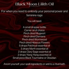 #witch #oil #recipe #beautyskincare #beauty #perfume #witchcraft #witchesofinstagram Perfume Witchcraft, Moon Oil, Black Moon Lilith, Dried Hibiscus Flowers, Myrrh Essential Oil, Clary Sage Essential Oil, Ylang Ylang Essential Oil, Witchy Crafts, Magical Life