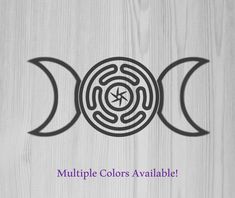 three moon symbols with the words multiple colors available in purple and black on white background